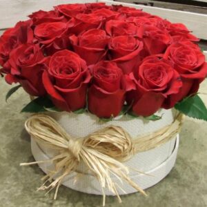 Caja circular con 24 rosas rojas