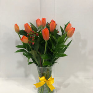 ARREGLO DE CRISTAL CON 10 TULIPANES