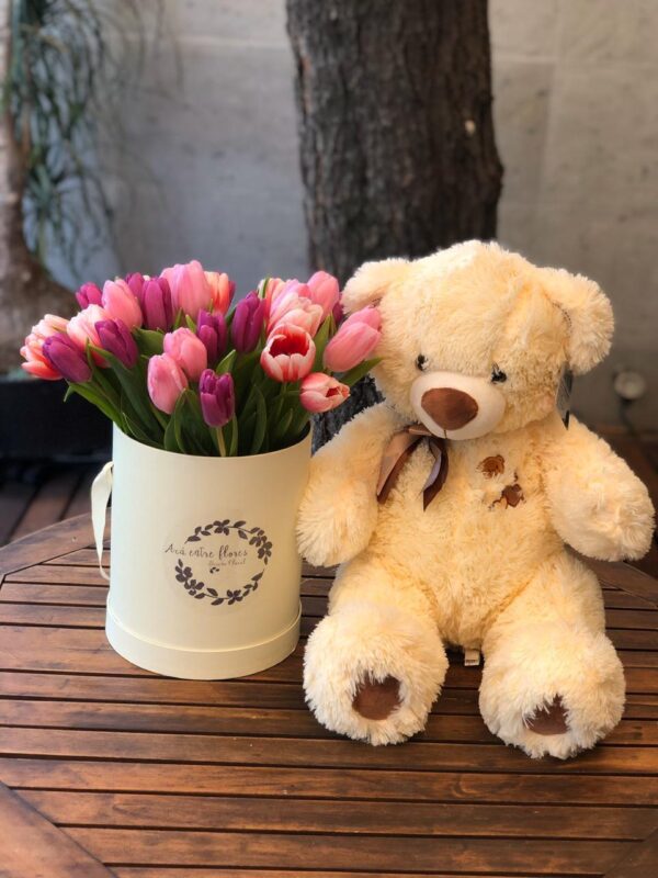 OSITO CON ARREGLO DE 30 TULIPANES